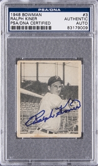 1948 Bowman #3 Ralph Kiner Signed Rookie Card – HOF (dec. 2014) – PSA/DNA